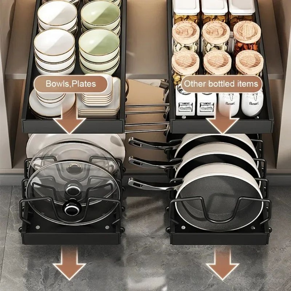 PullOut Kitchen Organizer Rack Adjustable Pot Pan Lid Storage Drawer 2