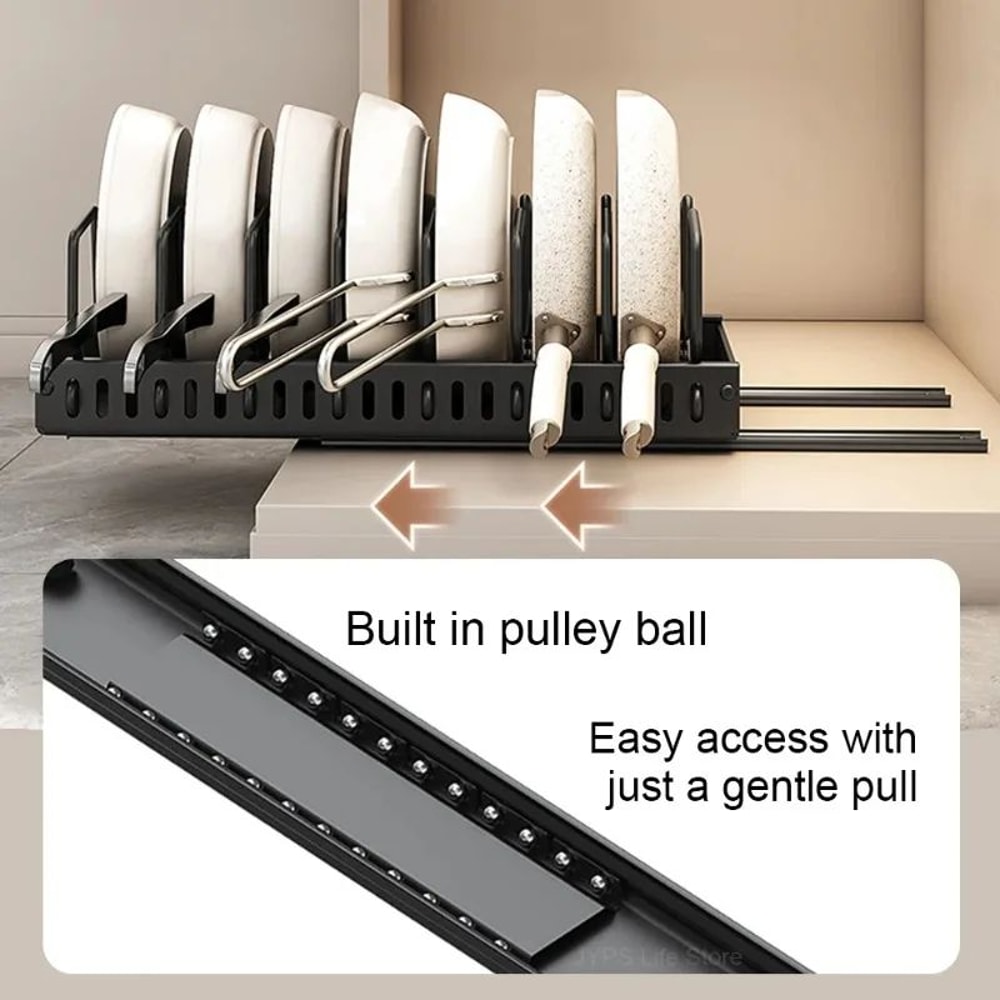 PullOut Kitchen Organizer Rack Adjustable Pot Pan Lid Storage Drawer 3