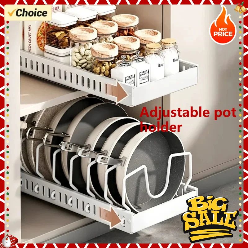 PullOut Kitchen Organizer Rack Adjustable Pot Pan Lid Storage Drawer 5