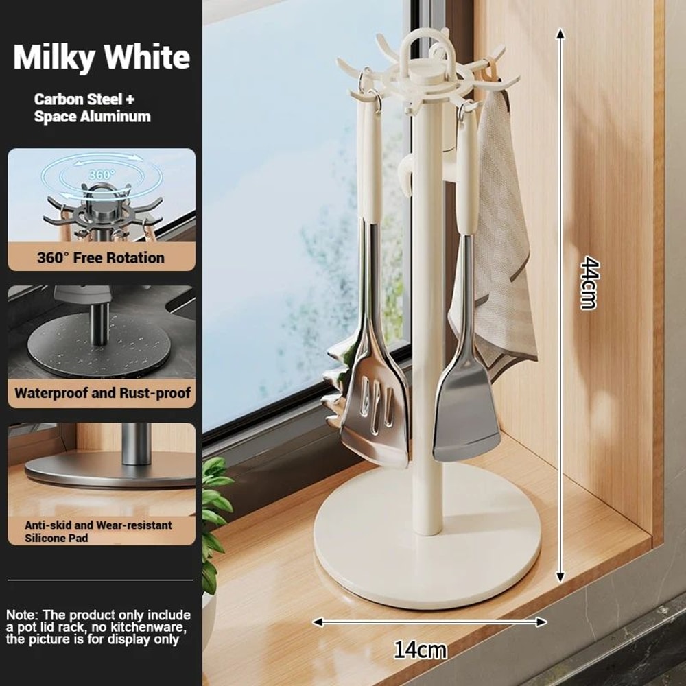 Rotating Kitchen Utensil Stand With 8 Hooks Metal Countertop Cooking Tools Organizer 7