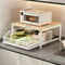 Modern Kitchen Microwave Storage Rack Solid Wood Metal Countertop Organizer Shelf 0