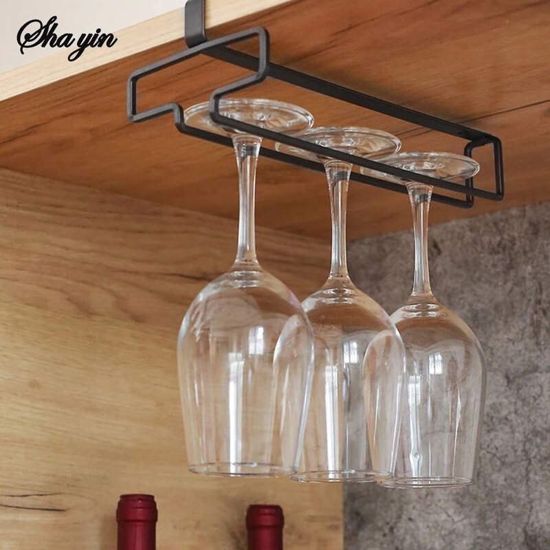 NoDrill Hanging Wine Glass Holder Inverted Iron Stemware Storage Rack 2