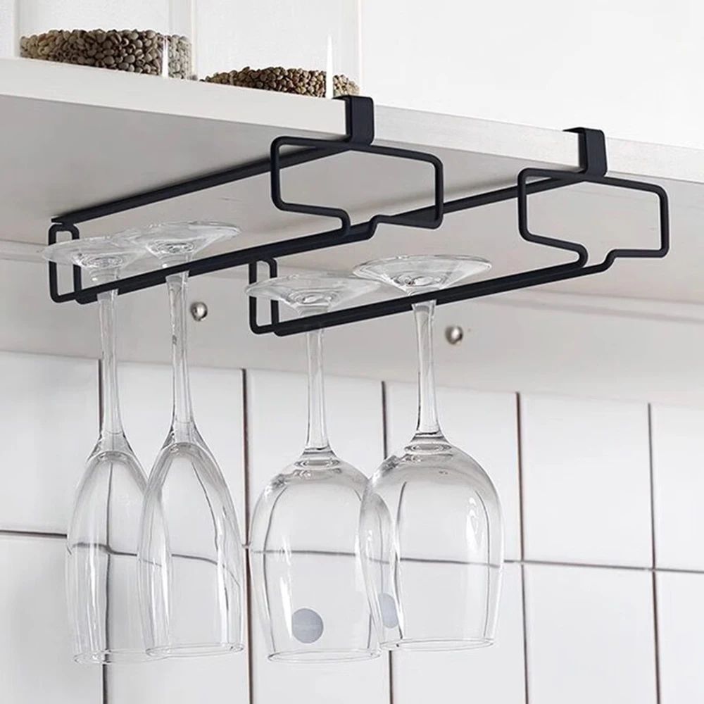 NoDrill Hanging Wine Glass Holder Inverted Iron Stemware Storage Rack 4