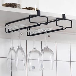 no-drill hanging wine glass holder – inverted iron stemware storage rack