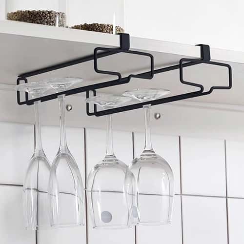 No-Drill Hanging Wine Glass Holder – Inverted Iron Stemware Storage Rack