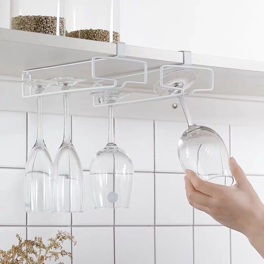 NoDrill Hanging Wine Glass Holder Inverted Iron Stemware Storage Rack 5