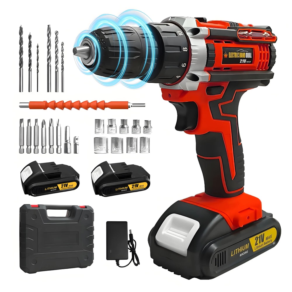 21V Lithium Cordless Electric Drill Set MultiFunction Power Screwdriver Home DIY Tool Kit 6