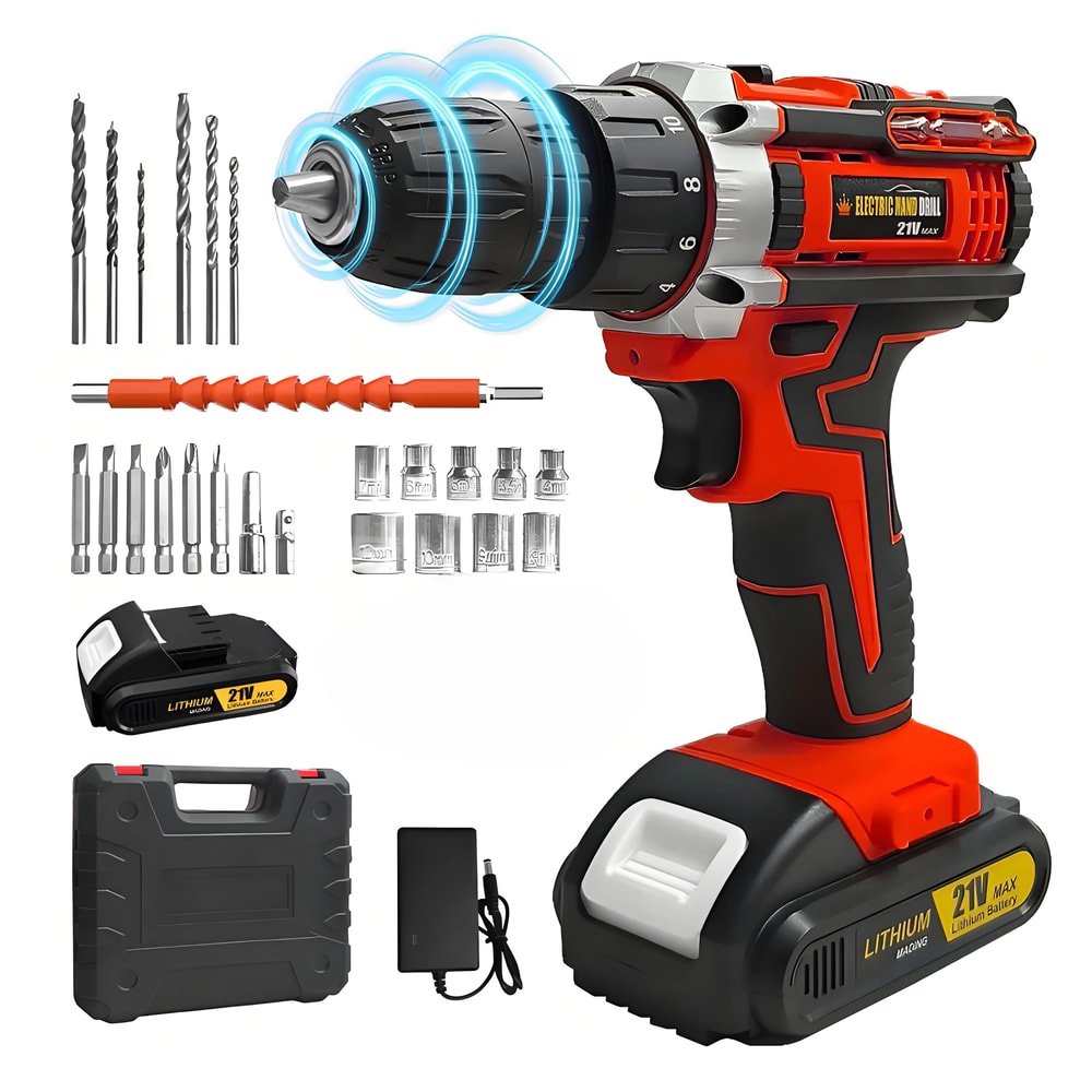 21V Lithium Cordless Electric Drill Set MultiFunction Power Screwdriver Home DIY Tool Kit 7