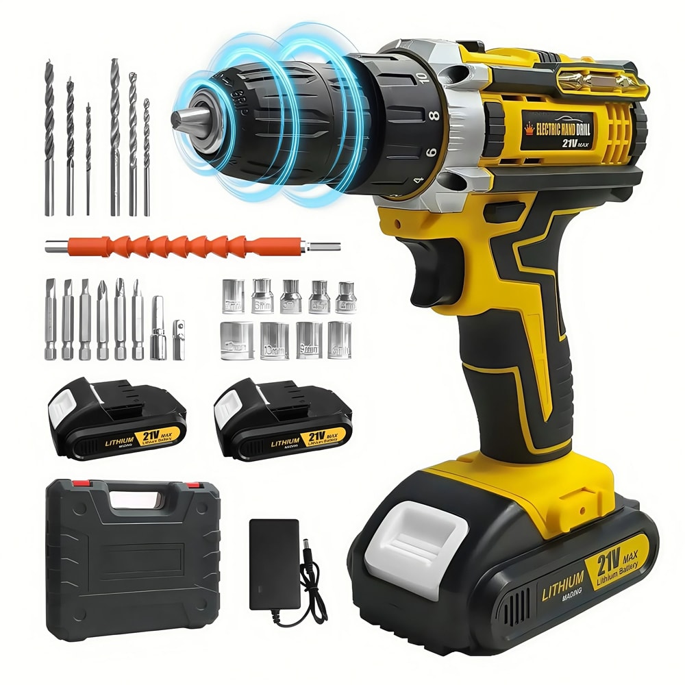 21V Lithium Cordless Electric Drill Set MultiFunction Power Screwdriver Home DIY Tool Kit 8