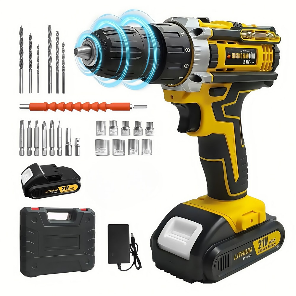 21V Lithium Cordless Electric Drill Set MultiFunction Power Screwdriver Home DIY Tool Kit 9
