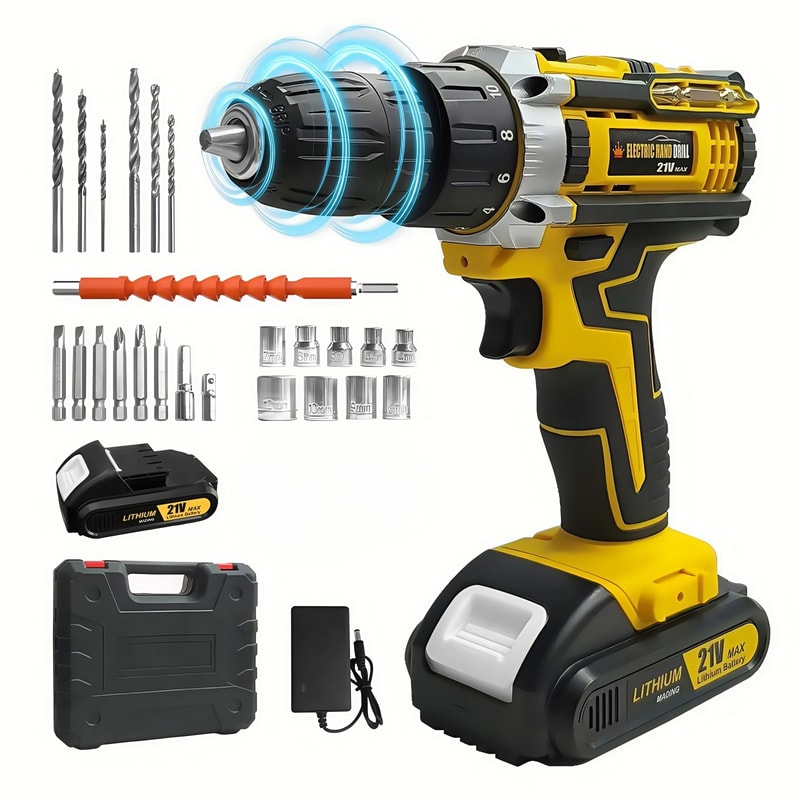 21V Lithium Cordless Electric Drill Set MultiFunction Power Screwdriver Home DIY Tool Kit 9