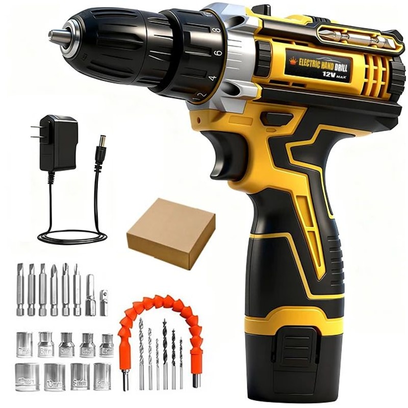 21V Lithium Cordless Electric Drill Set MultiFunction Power Screwdriver Home DIY Tool Kit 10