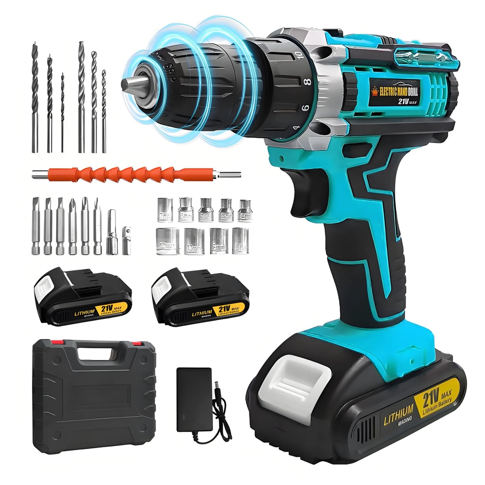 21V Lithium Cordless Electric Drill Set MultiFunction Power Screwdriver Home DIY Tool Kit 11