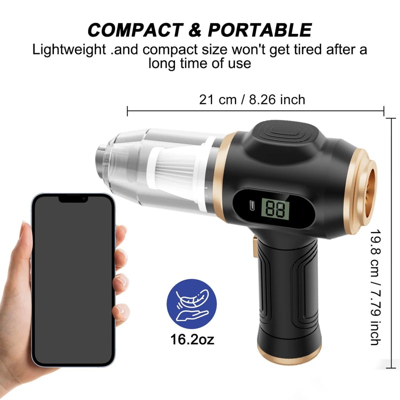 2in1 Cordless Air Duster Vacuum Cleaner Portable Digital Display Cleaner For Car Home Office 2