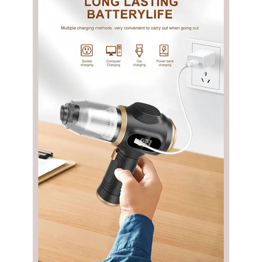 2in1 Cordless Air Duster Vacuum Cleaner Portable Digital Display Cleaner For Car Home Office 5