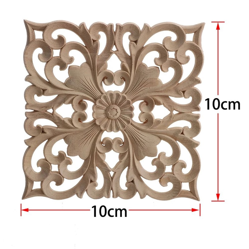 Elegant Rose Wood Carving Applique Set 2pcs European Floral Cabinet Furniture Decor Trim 6