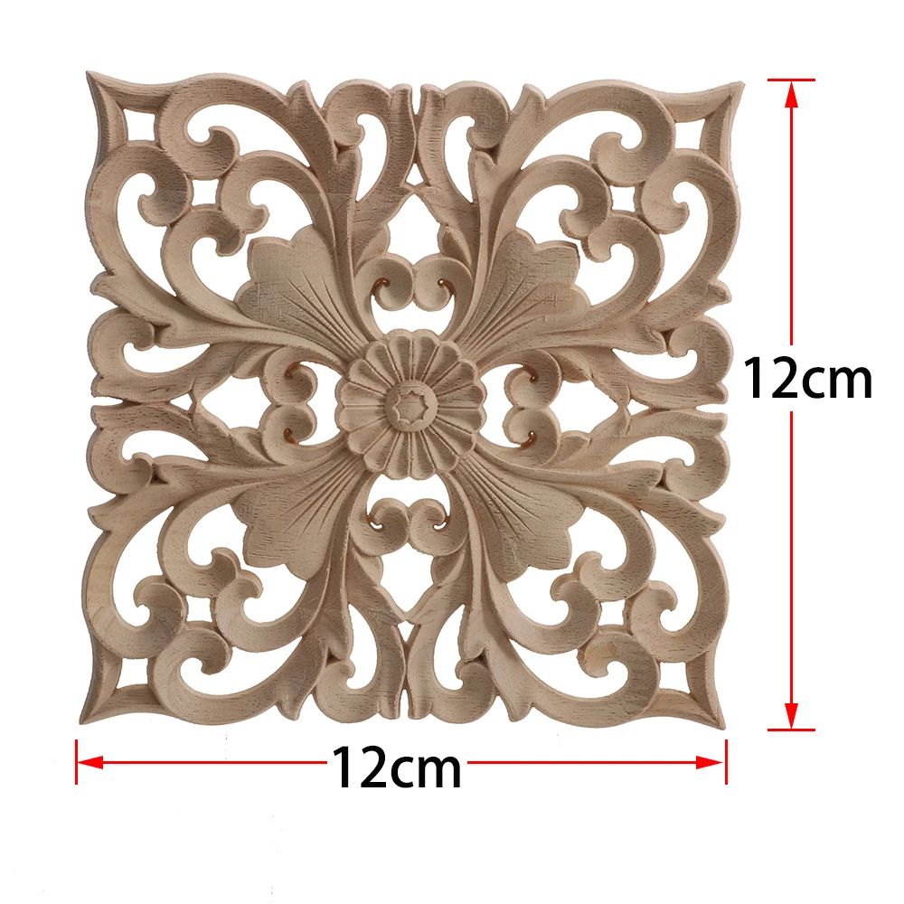 Elegant Rose Wood Carving Applique Set 2pcs European Floral Cabinet Furniture Decor Trim 7
