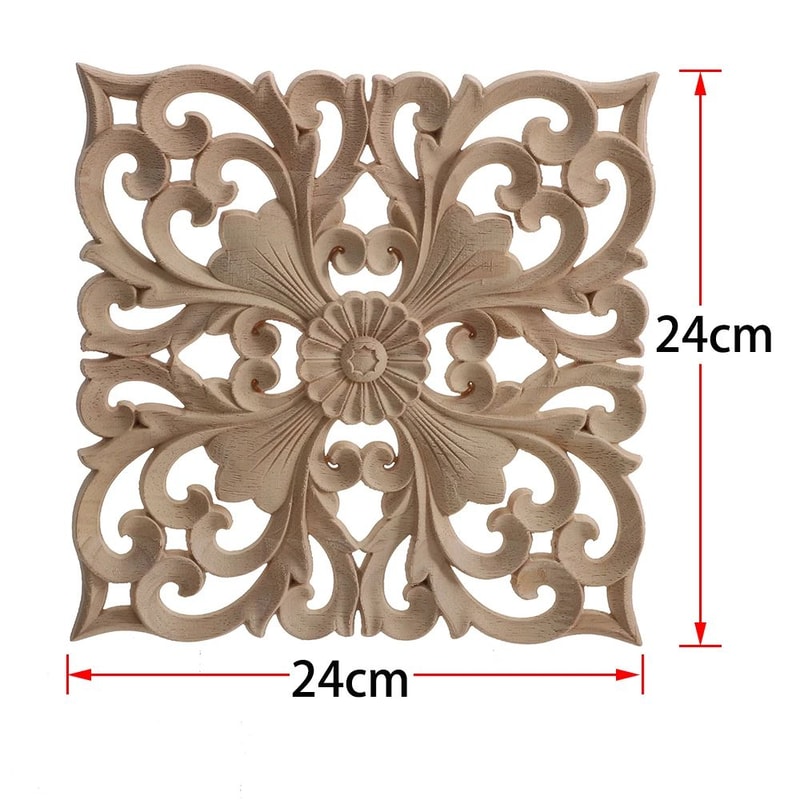 Elegant Rose Wood Carving Applique Set 2pcs European Floral Cabinet Furniture Decor Trim 10