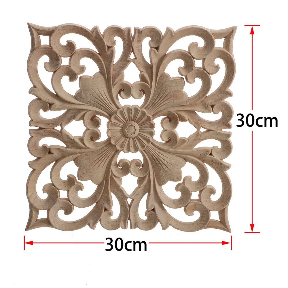 Elegant Rose Wood Carving Applique Set 2pcs European Floral Cabinet Furniture Decor Trim 11