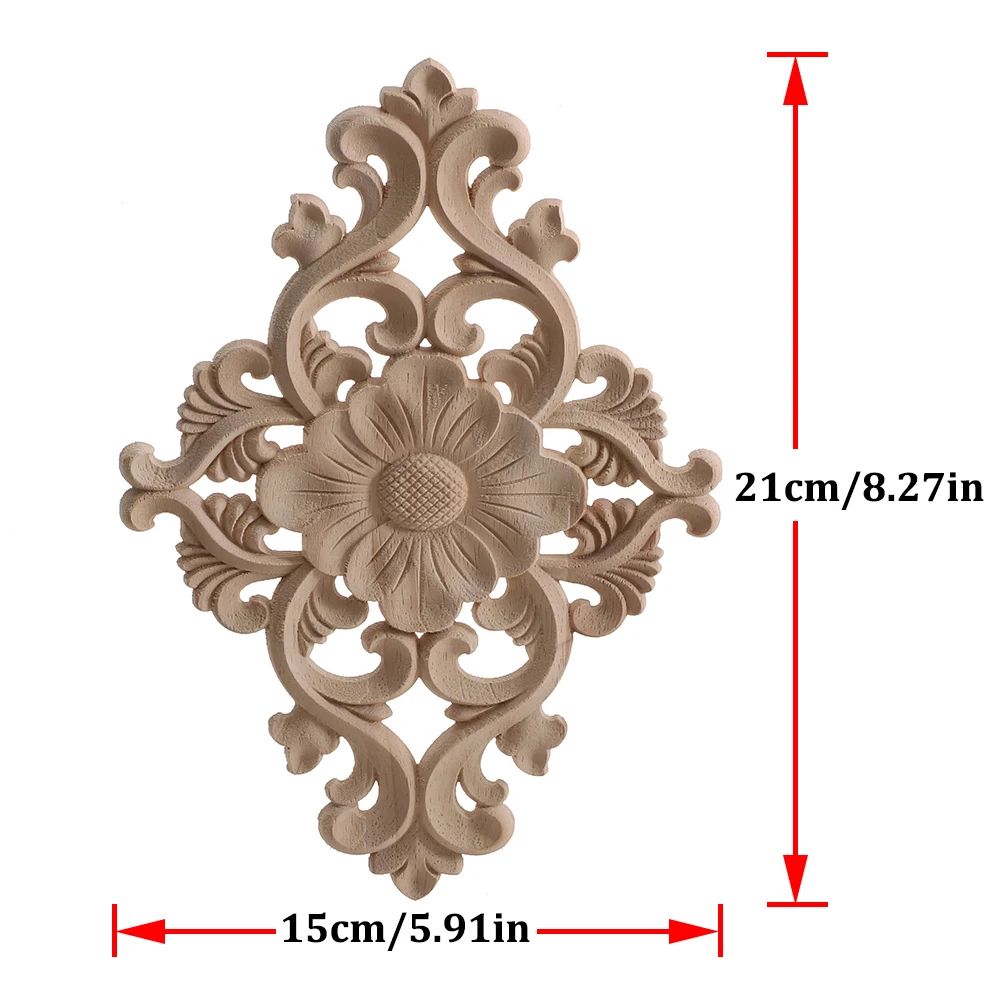 Elegant Rose Wood Carving Applique Set 2pcs European Floral Cabinet Furniture Decor Trim 18