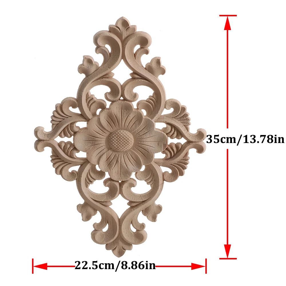 Elegant Rose Wood Carving Applique Set 2pcs European Floral Cabinet Furniture Decor Trim 20
