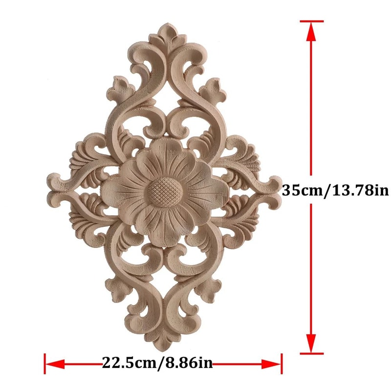 Elegant Rose Wood Carving Applique Set 2pcs European Floral Cabinet Furniture Decor Trim 20