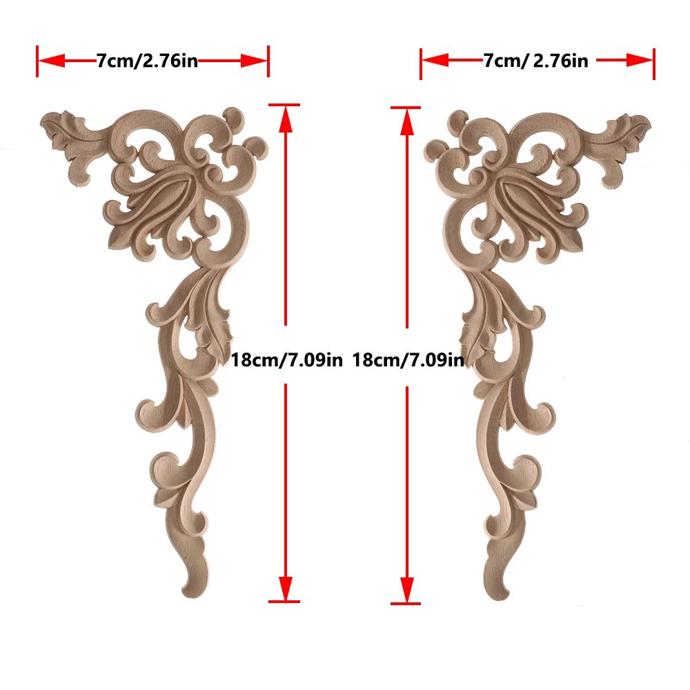 Elegant Rose Wood Carving Applique Set 2pcs European Floral Cabinet Furniture Decor Trim 21