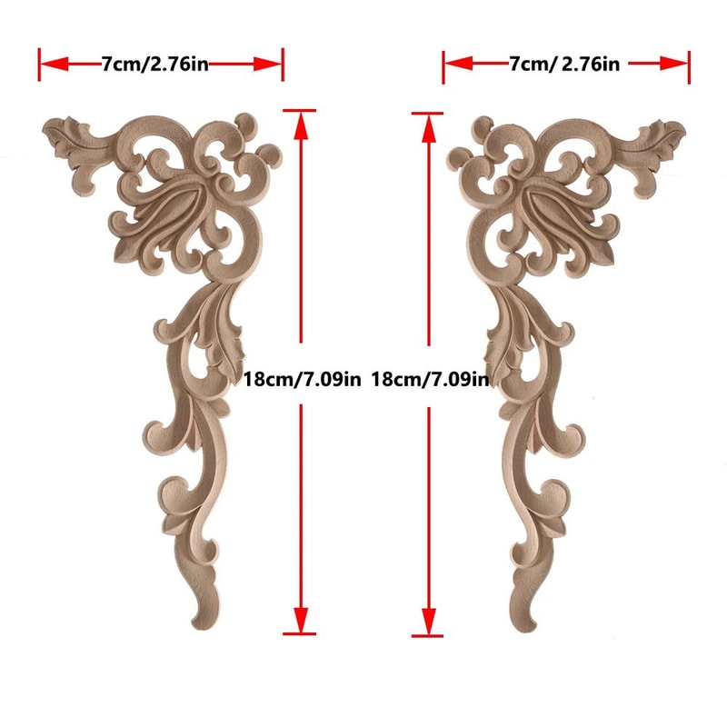 Elegant Rose Wood Carving Applique Set 2pcs European Floral Cabinet Furniture Decor Trim 21