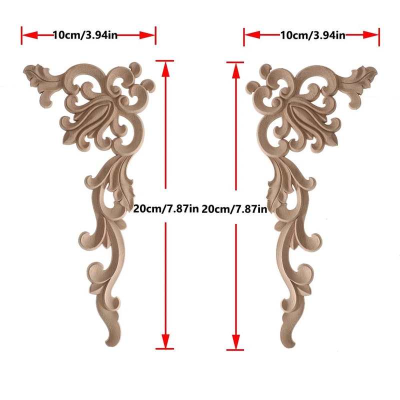 Elegant Rose Wood Carving Applique Set 2pcs European Floral Cabinet Furniture Decor Trim 22