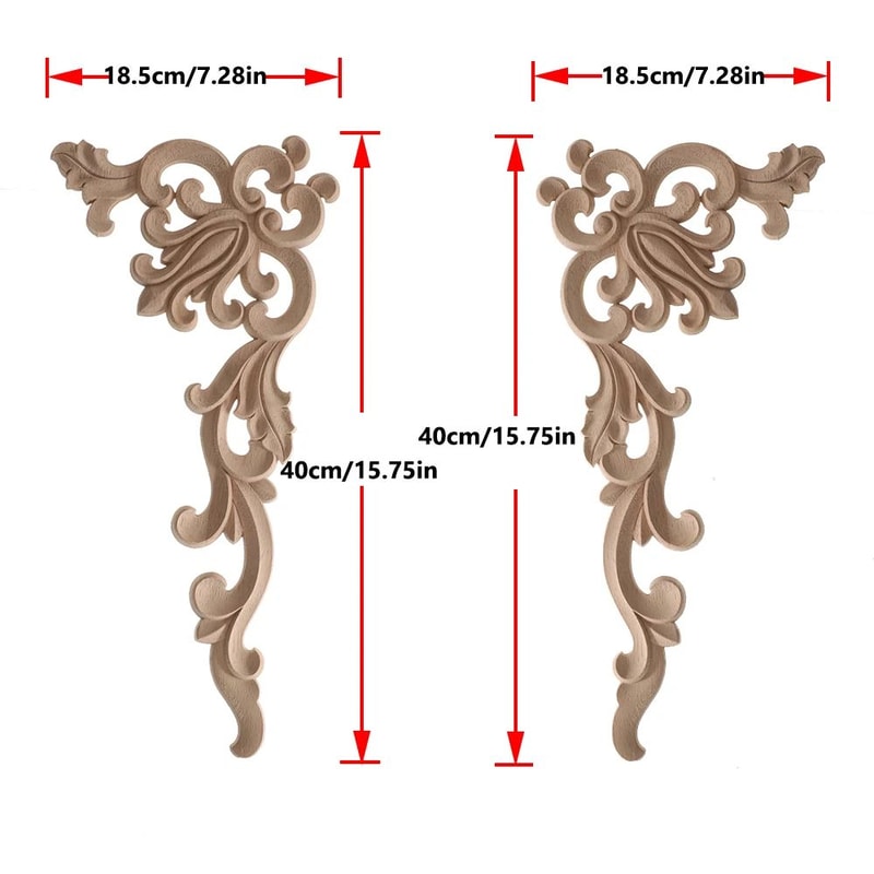 Elegant Rose Wood Carving Applique Set 2pcs European Floral Cabinet Furniture Decor Trim 24