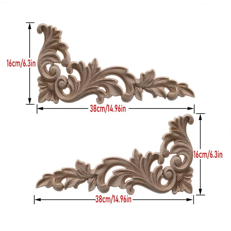 Elegant Rose Wood Carving Applique Set 2pcs European Floral Cabinet Furniture Decor Trim 28