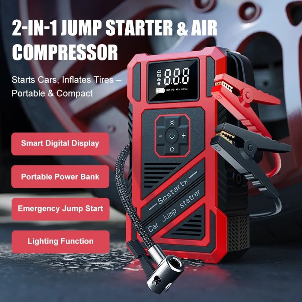 RoadGuard Portable Car Jump Starter With 150PSI Air Compressor Tire Inflator Power Bank LED Emerge 0