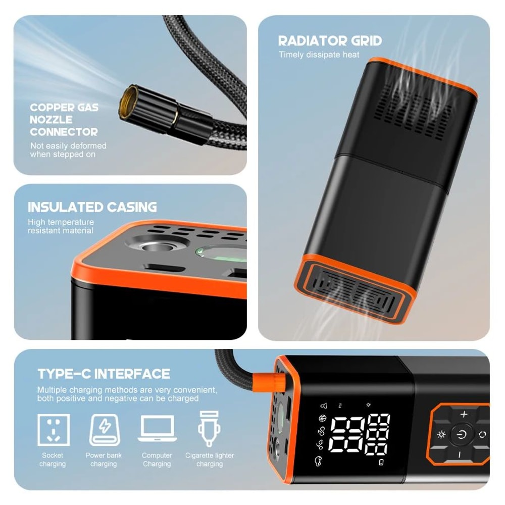 Portable ABS Car Tire Inflator Air Compressor With LCD Display Auto ShutOff 3
