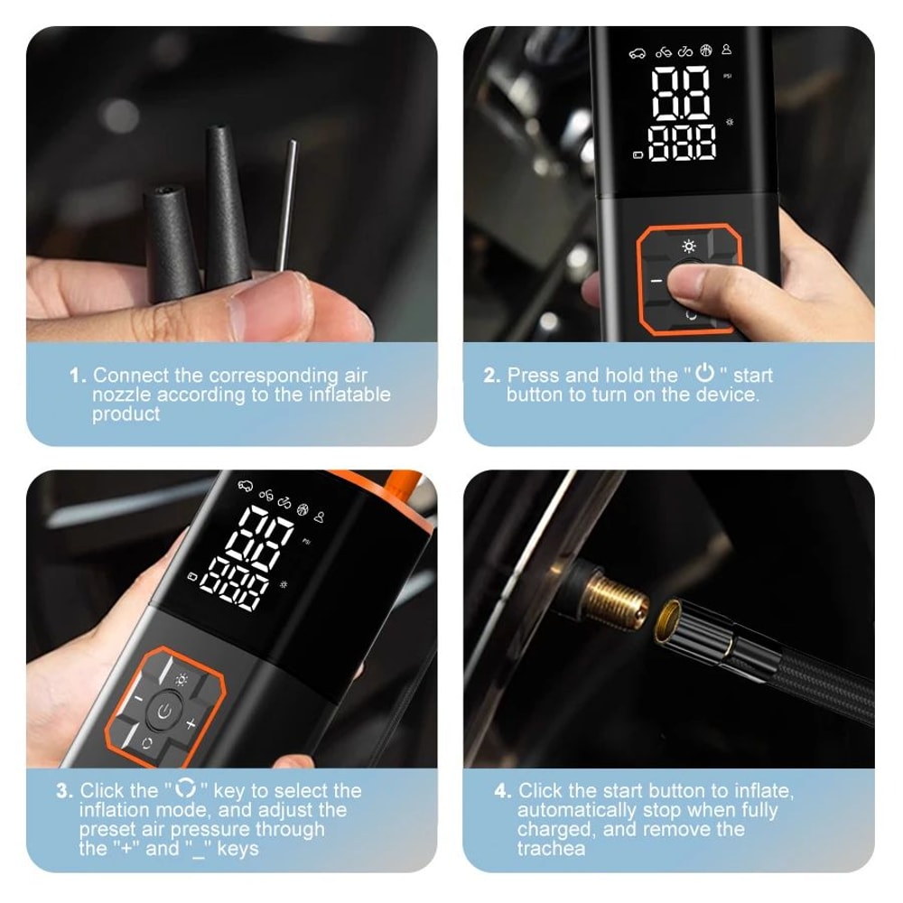 Portable ABS Car Tire Inflator Air Compressor With LCD Display Auto ShutOff 4