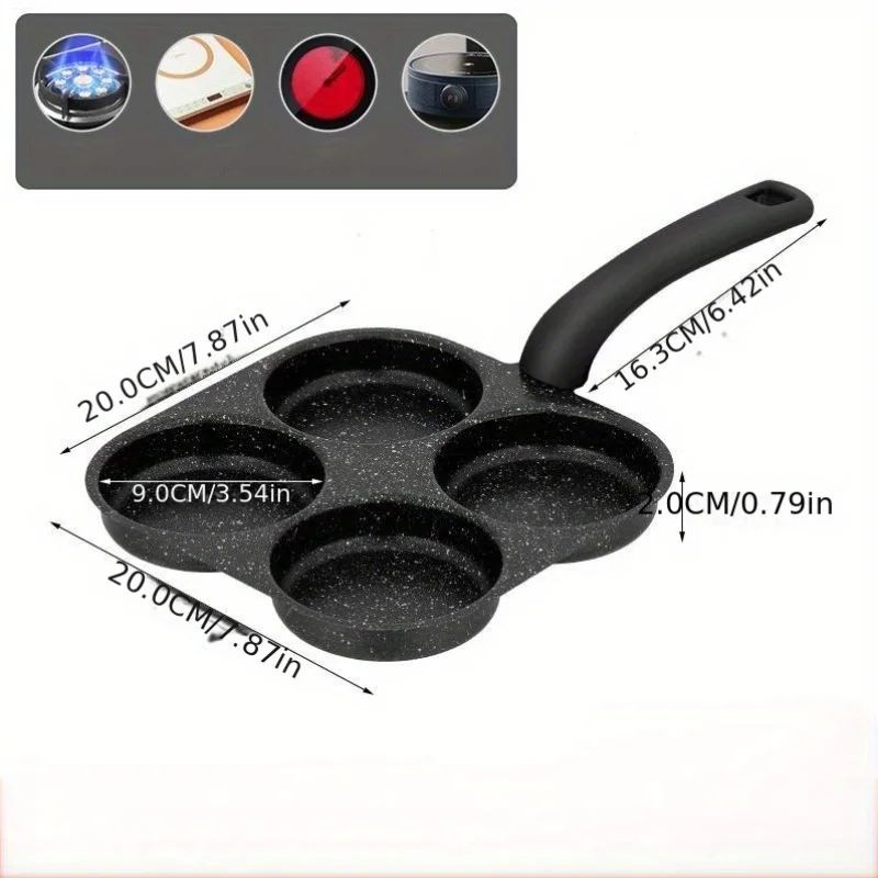 NonStick Four Hole Omelette Frying Pan Medical Stone Egg Burger Breakfast Cooker 2