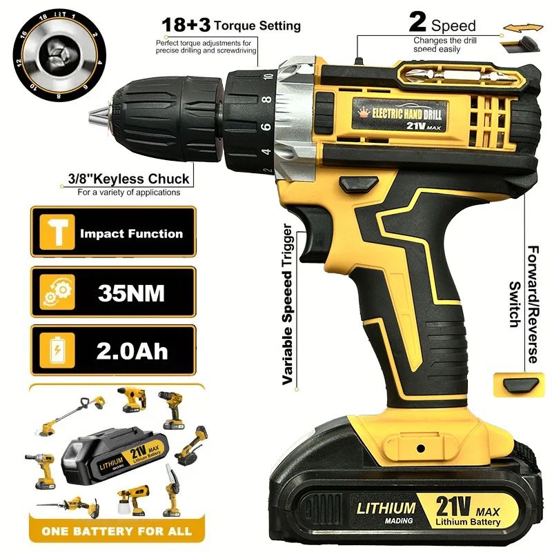 20V Cordless Electric Power Drill Kit Rechargeable Home Repair DIY Tool Set 0
