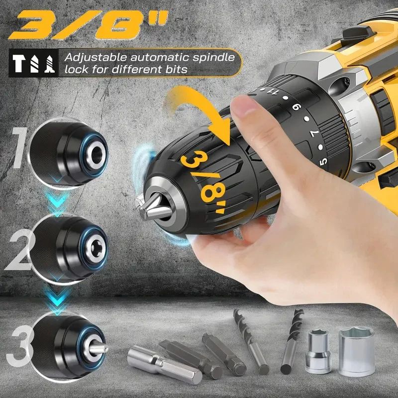 20V Cordless Electric Power Drill Kit Rechargeable Home Repair DIY Tool Set 2