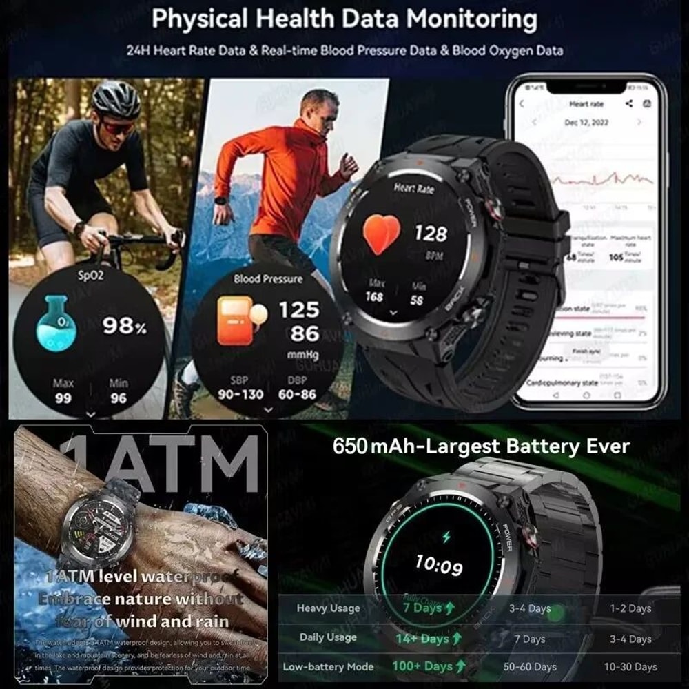 2025 AMOLED GPS Smart Watch Bluetooth Call Waterproof Fitness Tracker For Men Women 3