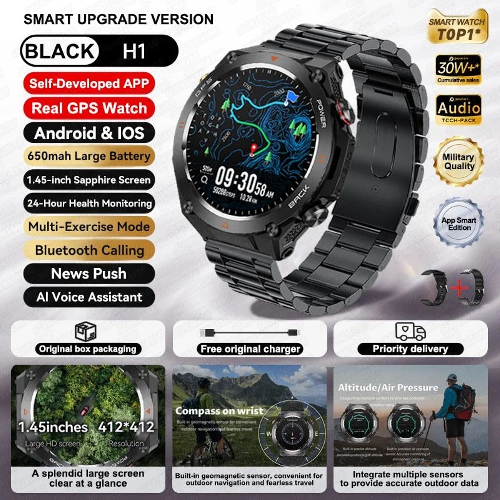 2025 AMOLED GPS Smart Watch Bluetooth Call Waterproof Fitness Tracker For Men Women 12