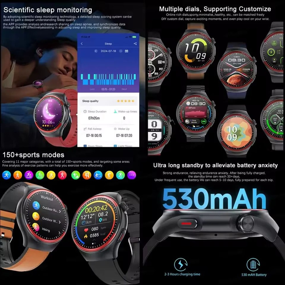 2025 Health Monitoring Smart Watch AMOLED Bluetooth Call Fitness Tracker With Heart Rate Sleep Mo 5