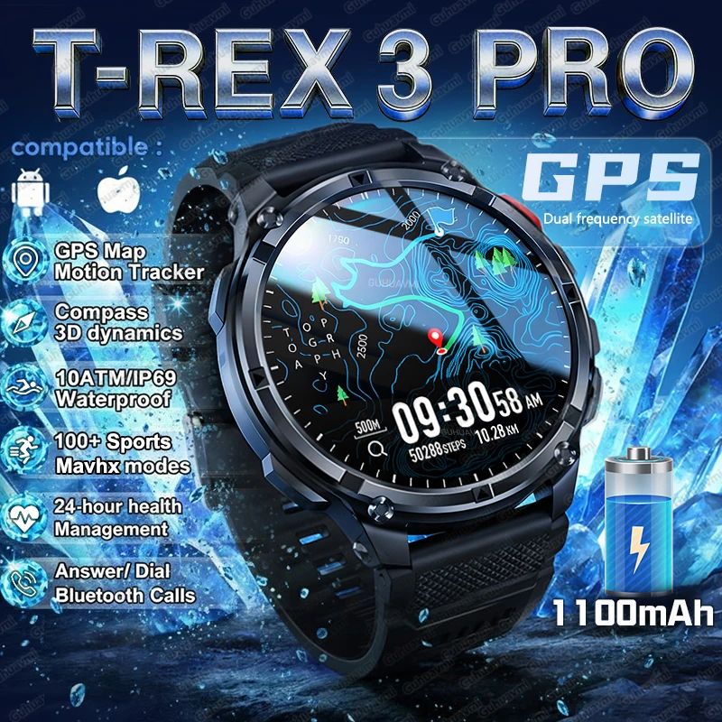 2026 TRex3 Pro GPS Smart Watch Military Waterproof AMOLED Fitness Tracker With Bluetooth Call 1