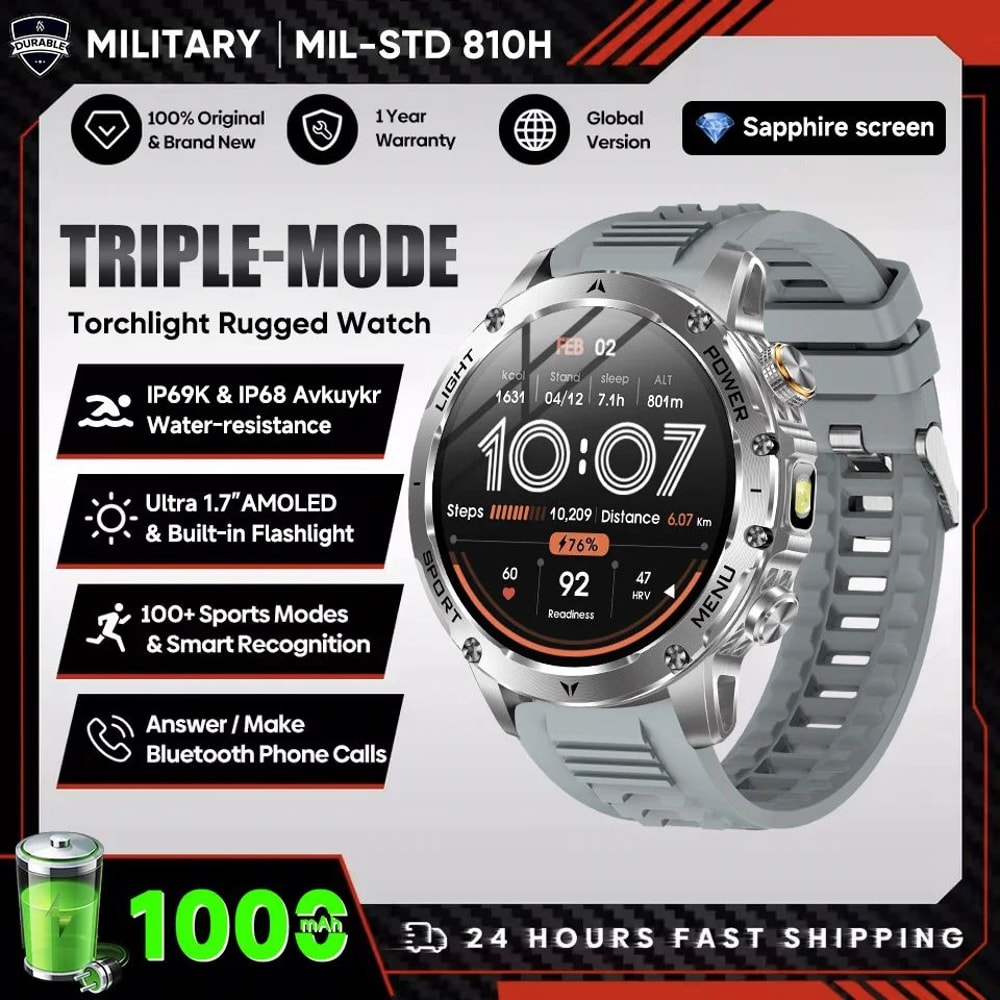 2025 AMOLED GPS Smart Watch Bluetooth Call NFC Fitness Tracker With 1000mAh Battery 7