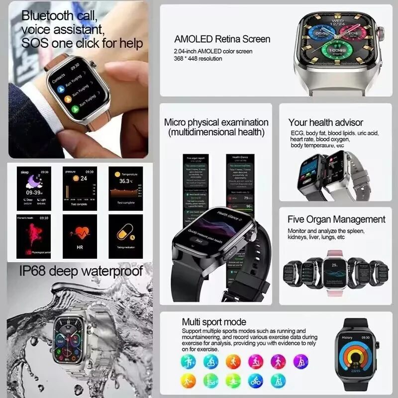 2026 AI Health Smart Watch AMOLED Bluetooth Call Fitness Tracker With ECG Wellness Monitoring 2