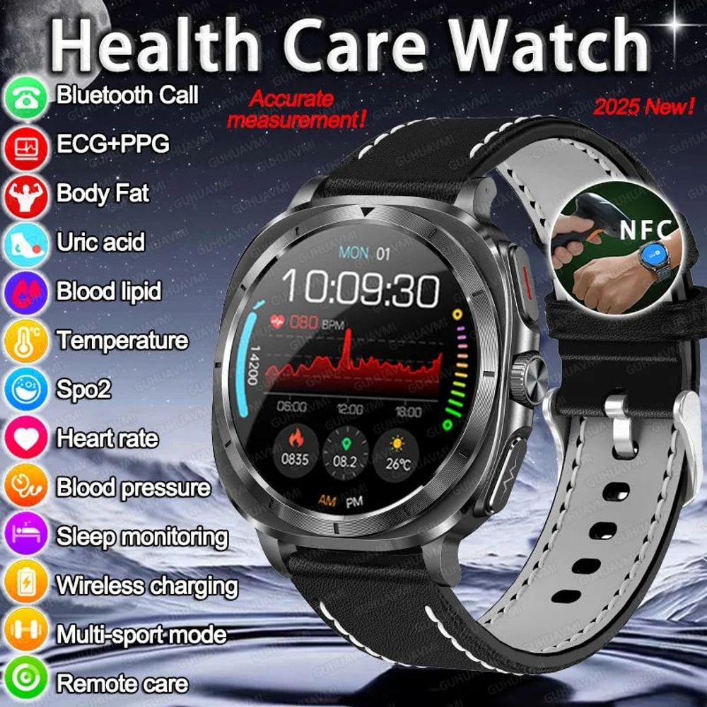 2025 AMOLED ECG Smart Watch Bluetooth Call NFC Fitness Wellness Tracker 0