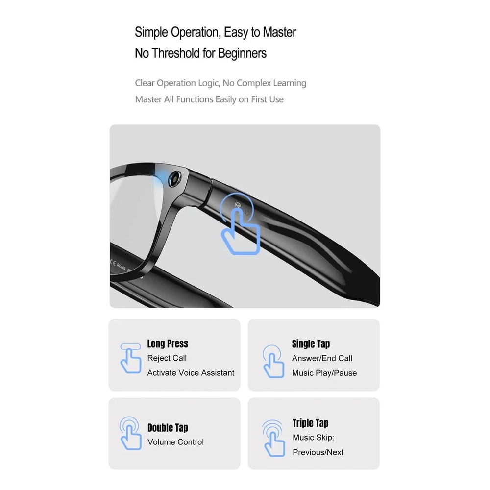 2026 AI Translation Smart Glasses 4K HD Camera Bluetooth Call Smart Sunglasses 4
