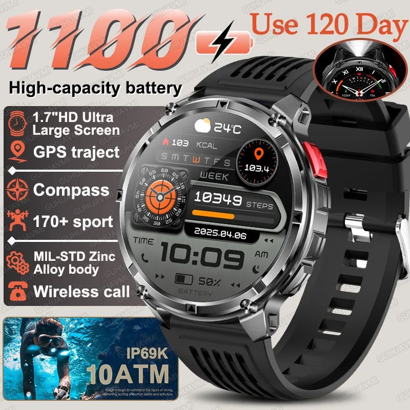2026 TRex3 Pro Military GPS Smart Watch 1100mAh Rugged AMOLED Fitness Tracker With Bluetooth Call 6