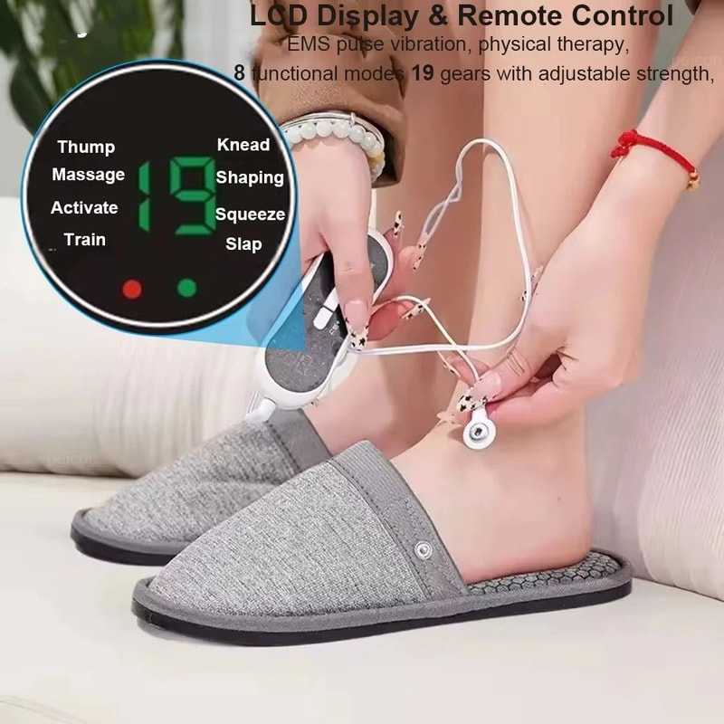 EMS Foot Massager Slippers Electric Pulse Massage Shoes With Remote Control Pain Relief Therapy 4