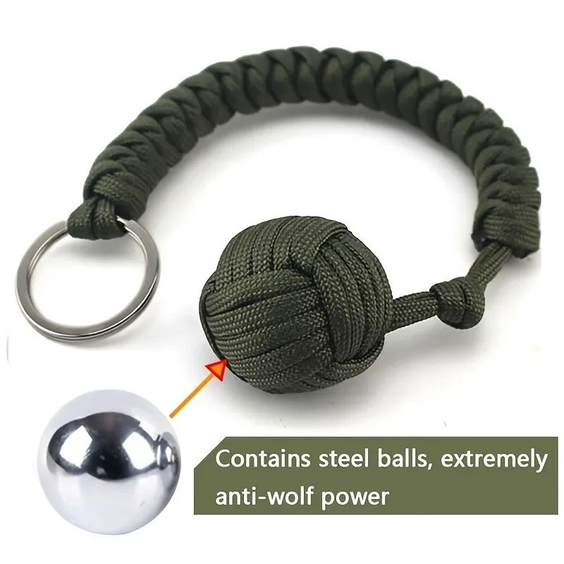 Outdoor Paracord Survival Keychain Monkey Fist Steel Ball SelfDefense Umbrella Rope Accessory 0