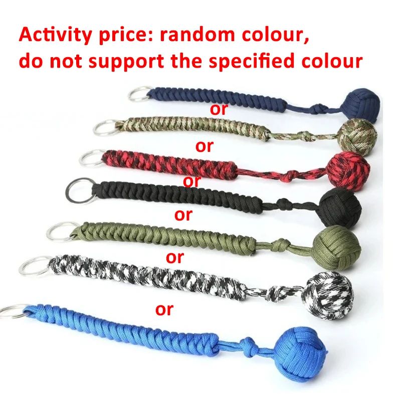 Outdoor Paracord Survival Keychain Monkey Fist Steel Ball SelfDefense Umbrella Rope Accessory 12