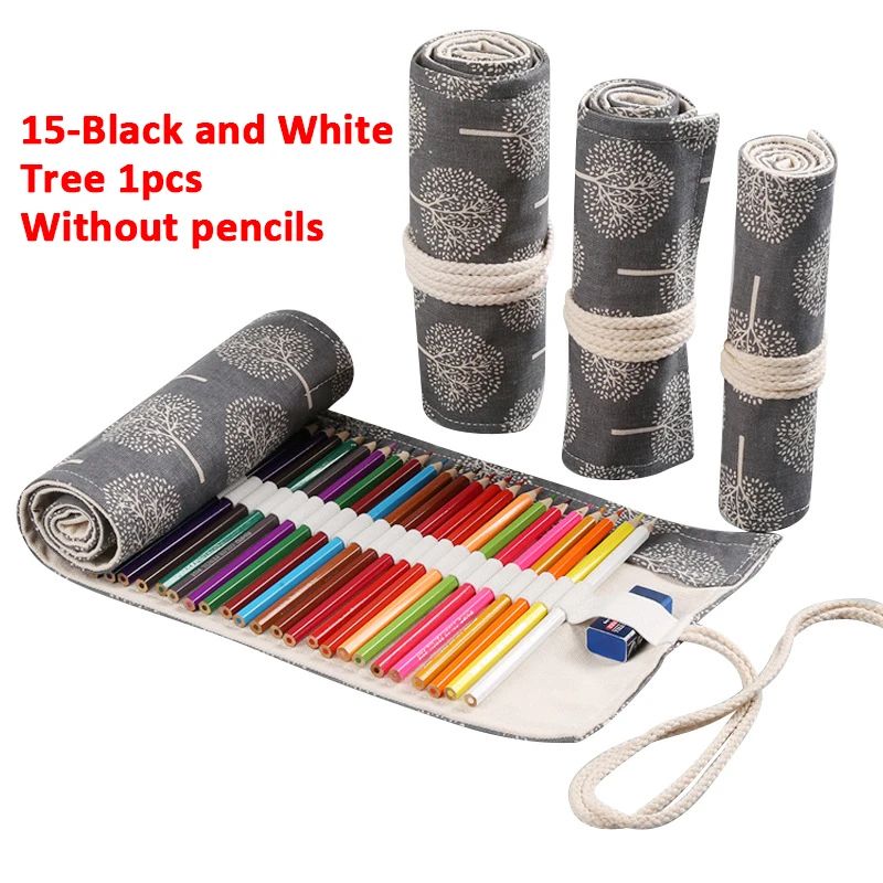 Canvas Roll Up Pencil Case Portable Brush Pen Organizer Cute Stationery Holder 18